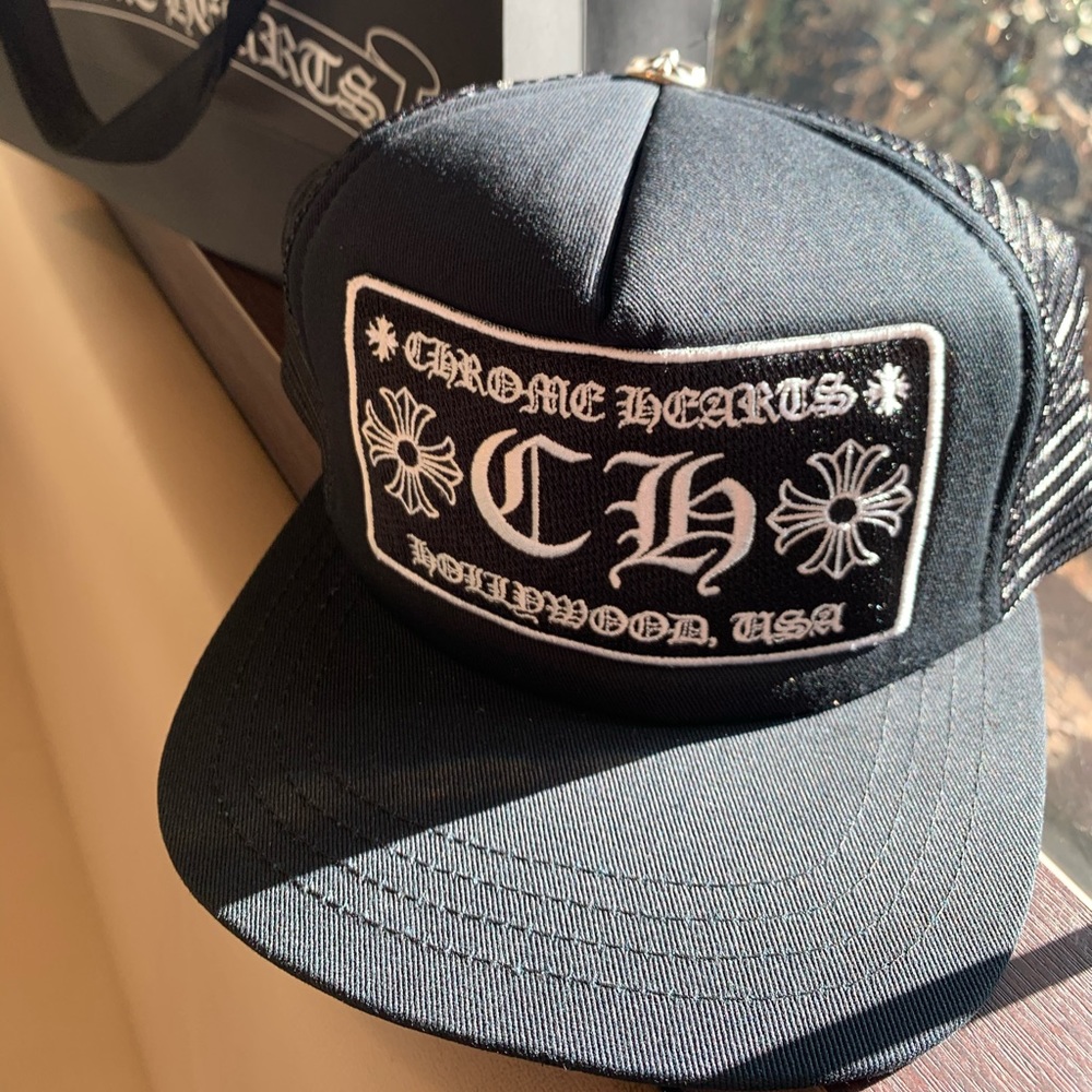 NEW Chrome Hearts CH Hollywood Trucker Hat Black